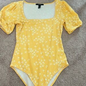 Forever 21 Yellow Puff Sleeve Bodysuit